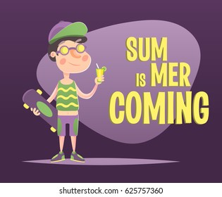 Summer vacation, Summer boy, Relax time, Summer break, Vector illustration