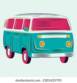 Summer vacation camping car isolated retro style