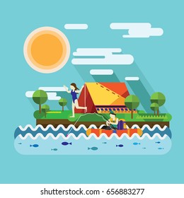 summer vacation with camping on outdoor