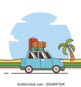 Summer vacation with car illustration. Car travel