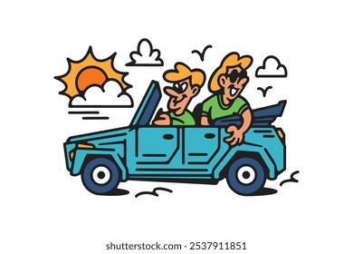 Summer Vacation Car Trip Vector Illustration