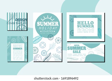 Plantilla de tarjeta de vacaciones de verano fondo de fondo del diseño de ilustración vectorial