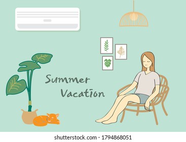 Summer vacation with cats in a cool house