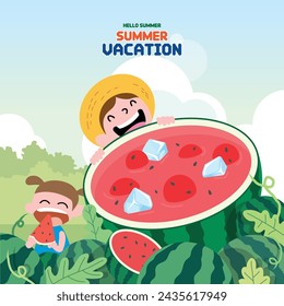 
Summer vacation - children eating watermelon