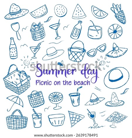 Summer vacation collection Picnic on the Beach Hand Drawn Doodle Style