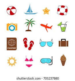 summer vacation in colorful icons set vector