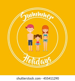 Summer and vacation concept represented by family cartoon inside seal stamp icon. Colorfull and flat illustration. 