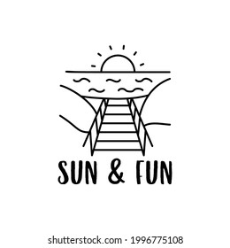 Diseño vectorial de vacaciones de verano con puesta de sol sobre el mar