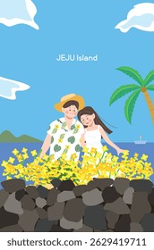 Casal de férias de verão viaja para Jeju Island, Coreia do Sul