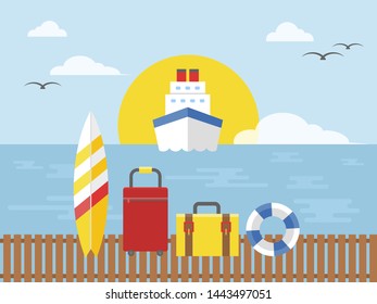 Summer vacation, Cruise ship travel with sunrise background