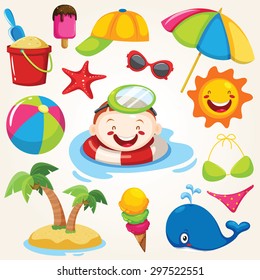 Summer vacation. Cute Icons Set