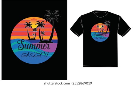 Diseño de camiseta del día de vacaciones de verano 2024. Tipografía, diseño moderno, creativo, clásico de la camiseta. Diseño gráfico de Illustrator. Diseño de camiseta de Plantilla editable.