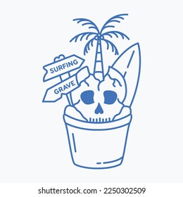 Summer Vacation to Death Skull Island Monoline Design for Apparel