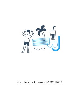 Summer vacation decorative elements, background decoration icons, sea recreation collage, vector flat design illustration