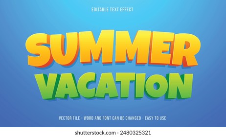 Efecto de texto editable de vacaciones de verano, estilo 3d de texto editable