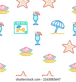 Summer Vacation Enjoying Traveler Vector Seamless Pattern Color Line Illustration
