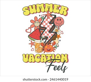 Summer vacation feels Retro Groovy T-shirt, Summer T-shirt Design, Summer Vibes, Beach Quotes, Beach Vibes, Summer Quote, 70s Retro, Ocean, Vacation Quotes, Cut Files For Cricut and Silhouette