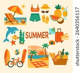 Summer Vacation Flat Design Set