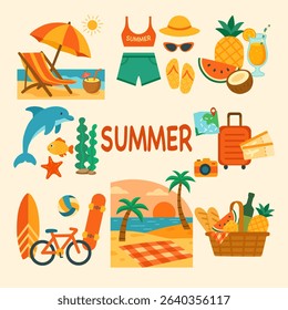 Summer Vacation Flat Design Set
