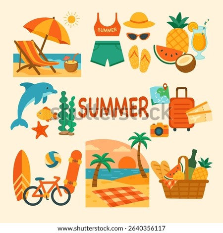 Summer Vacation Flat Design Set