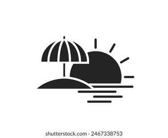 summer vacation flat icon. beach umbrella, sea and sun. isolated vector image for tourism design