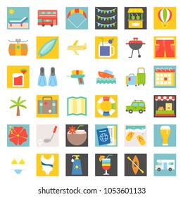 summer vacation, flat icon set