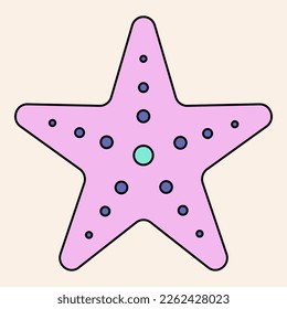 Summer vacation flat vector icon starfish in retro style color. Summer travel and relax concept. Vacation illustration. Beach rest , summer holidays