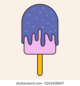 Summer vacation flat vector icon ice cream in retro style color. Summer travel and relax concept. Vacation illustration. Beach rest , summer holidays food