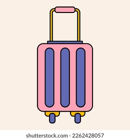 Summer vacation flat vector icon suitcase in retro style color. Summer travel and relax concept. Vacation illustration. Beach rest , summer holidays
