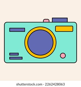 Summer vacation flat vector icon photo camera in retro style color. Summer travel and relax concept. Vacation illustration. Beach rest , summer holidays