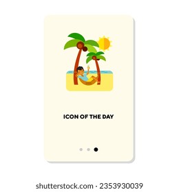 Summer vacation flat vector icon. Man on hammock isolated sign. Summer holiday concept. Vector illustration symbol elements for web design and apps