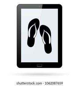 summer vacation Flip-Flop  vector icon on a realistic tablet . Flat design style