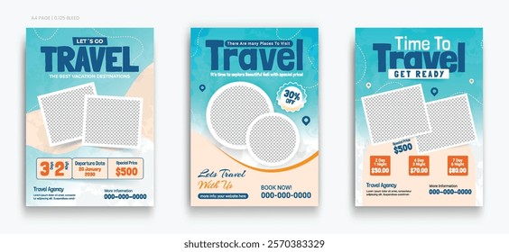 Summer vacation flyer. Summer and travel concept. Holiday travel vacation flyer template. Summer travel destinations.
