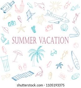 Summer vacation. Hand drawn Summer card.Summertime background, vector illustration.