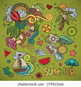 Summer and vacation hand drawn vector symbols and objects