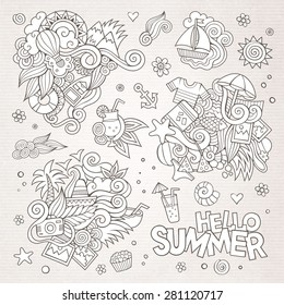 Summer and vacation hand drawn vector symbols and objects