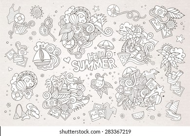 Summer and vacation hand drawn vector symbols and objects