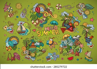 Summer and vacation hand drawn vector symbols and objects