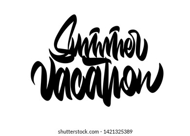 Summer vacation handwritten vector lettering design. Vector calligraphy illustration isolated. Typography for banners, badges, postcard, t-shirt, prints, posters.
