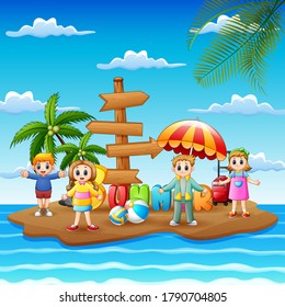 Summer vacation with happy children on island
