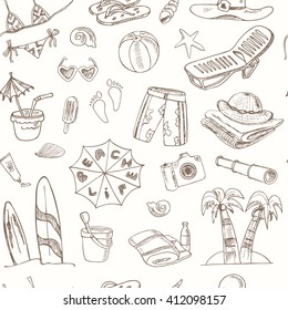 Summer vacation holiday doodle seamless pattern. Vector illustration for design menus, recipes and packages product.