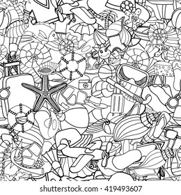 Summer vacation holiday doodle seamless pattern. Vector illustration for design menus, recipes and packages product.