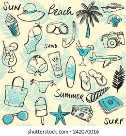 Summer vacation holiday icons seamless background