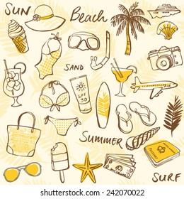 Summer vacation holiday icons seamless background