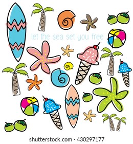 Summer vacation holiday icons vector