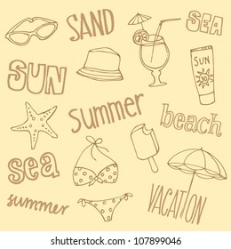 Summer vacation holiday icons and words vector