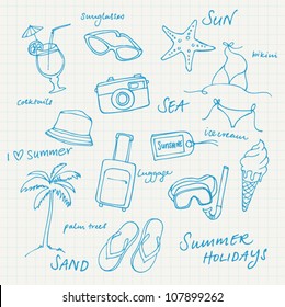 Summer vacation holiday icons and words vector