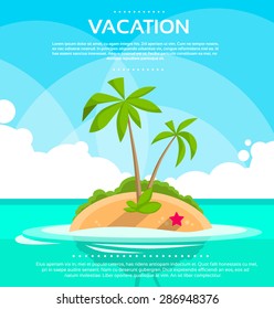 Summer Vacation Holiday Tropical Ocean Island With Palm Tree Flat Vector Illustration