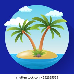 Summer Vacation Holiday Tropical Ocean Island With Palm Tree Flat Vector Illustration.