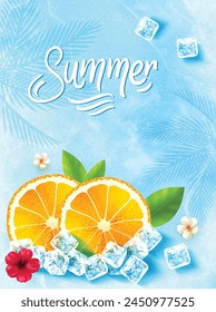 Summer Vacation with ice cube blue background